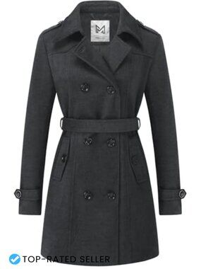 Women's Double Breasted Belted Pea Coat Slim Fit Winter Coat